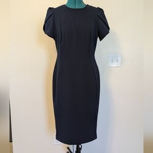 Elegant Navy Calvin Klein Tulip Sleeve Sheath Work Dress - 8